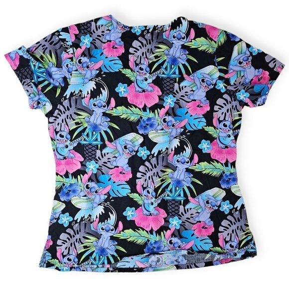 Disney Stitch Black Floral Scrub Top Medium - Picture 4 of 6